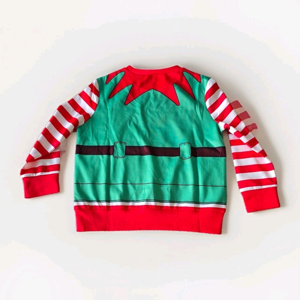 Holiday Christmas Sweatshirt Boys Size 5-6 Green Red Pullover Elf Stretch - Picture 2 of 8